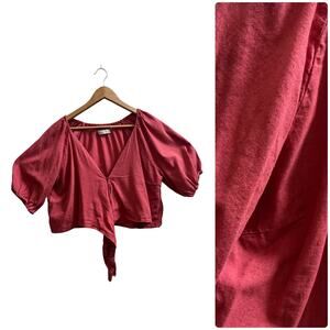 Abercrombie & Fitch Boho Linen Blend Deep V Neck Tie Front Crop Top XL